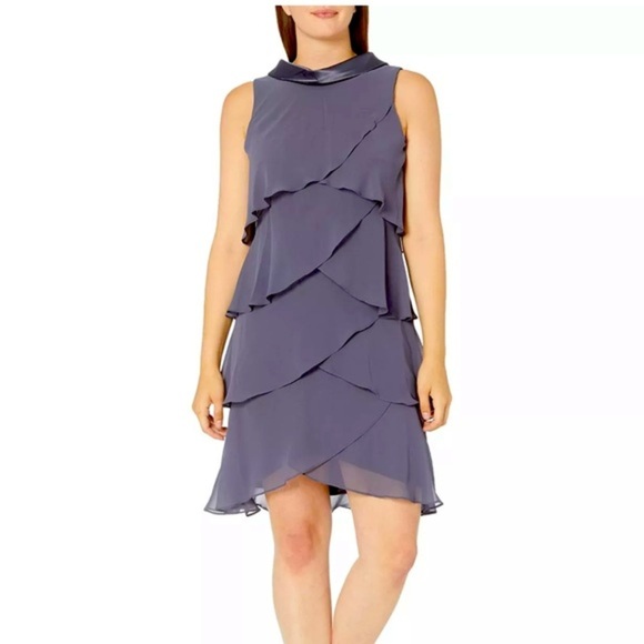SLNY Dresses & Skirts - Women’s Formal Dress SLNY Shift Gray Size 18 Jewel Strap Tiered Sleeveless Gown